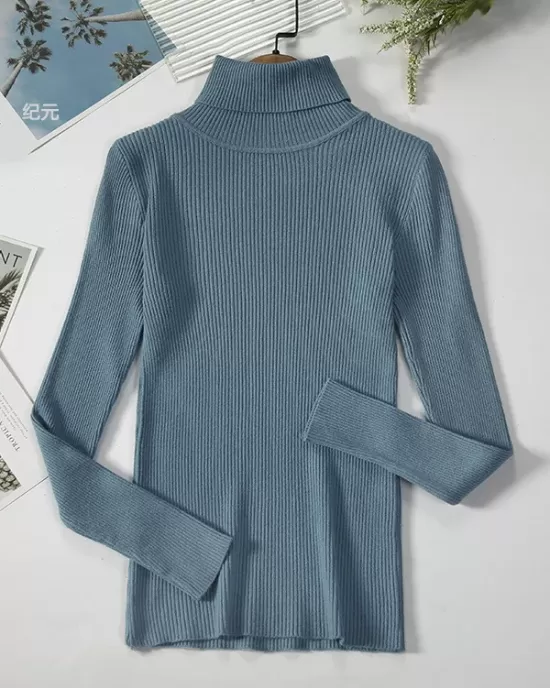 Simple Skinny Solid Color High-Neck Sweater Tops