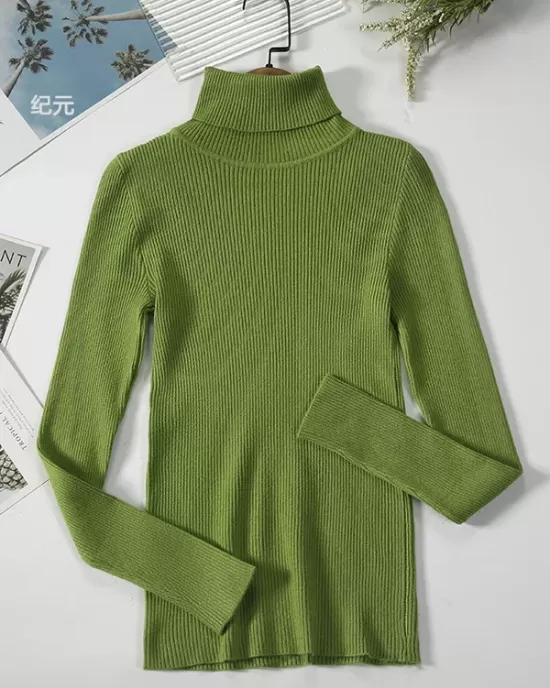 Simple Skinny Solid Color High-Neck Sweater Tops