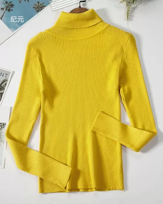 Simple Skinny Solid Color High-Neck Sweater Tops