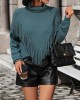 Solid Color Tasseled Long Sleeves Loose High-neck Sweater Tops Pullovers Knitwear