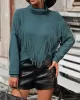 Solid Color Tasseled Long Sleeves Loose High-neck Sweater Tops Pullovers Knitwear