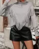 Solid Color Tasseled Long Sleeves Loose High-neck Sweater Tops Pullovers Knitwear