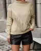 Solid Color Tasseled Long Sleeves Loose High-neck Sweater Tops Pullovers Knitwear