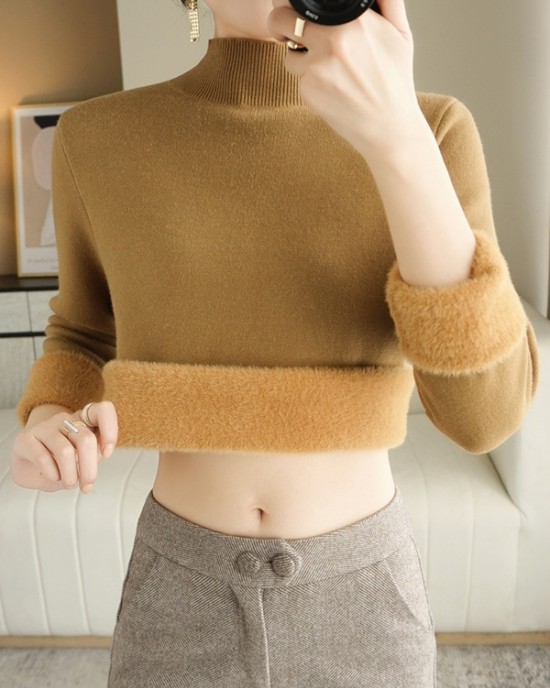 Skinny Solid Color Half Turtleneck Sweater Tops