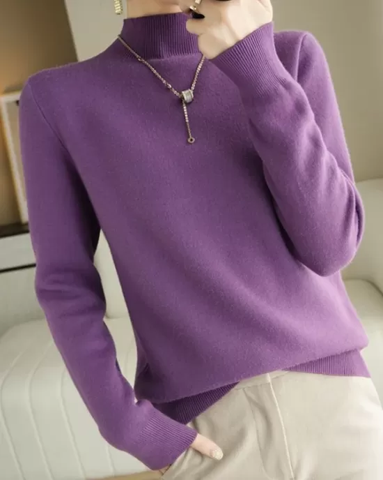 Skinny Solid Color Half Turtleneck Sweater Tops