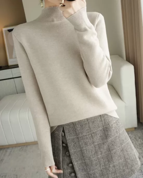 Skinny Solid Color Half Turtleneck Sweater Tops