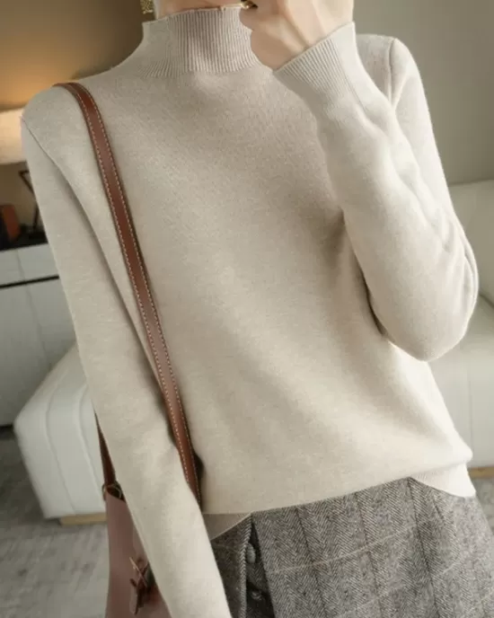 Skinny Solid Color Half Turtleneck Sweater Tops