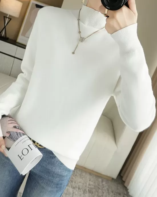 Skinny Solid Color Half Turtleneck Sweater Tops