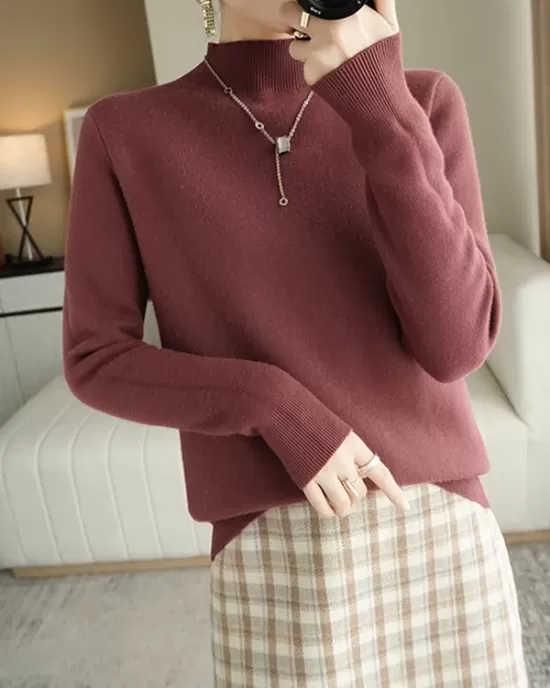 Skinny Solid Color Half Turtleneck Sweater Tops