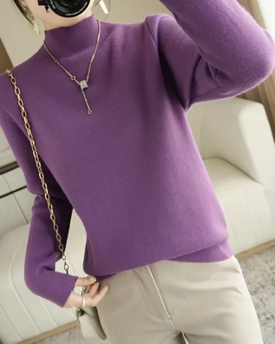 Skinny Solid Color Half Turtleneck Sweater Tops