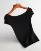 Solid Color Short Sleeves Skinny Boat Neck Sweater Pullovers Knitwear