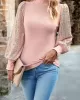 Sequined Split-Joint Bishop Sleeve Long Sleeves High-Neck Sweater Tops Pullovers