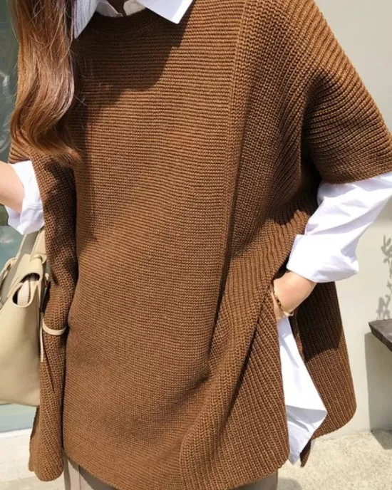 Casual Loose Split-Side Round-Neck Sweater Tops