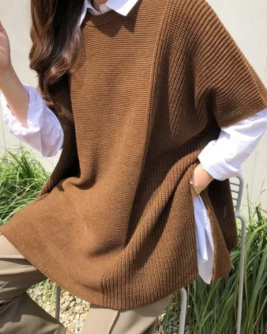 Casual Loose Split-Side Round-Neck Sweater Tops