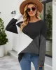 Casual Long Sleeves Loose Contrast Color Round-Neck Sweater Tops