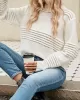 Hollow Solid Color Long Sleeves Loose Round-Neck Sweater Tops Pullovers Knitwear