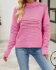 Hollow Solid Color Long Sleeves Loose Round-Neck Sweater Tops Pullovers Knitwear