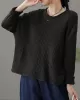 Artistic Retro Loose Long Sleeves Jacquard Solid Color Round-Neck Sweater Tops