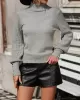 Beaded Split-Joint Long Sleeves Loose High-neck Sweater Tops Pullovers Knitwear