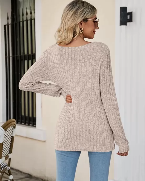 Casual Long Sleeves Skinny Solid Color Square-Neck Sweater Tops