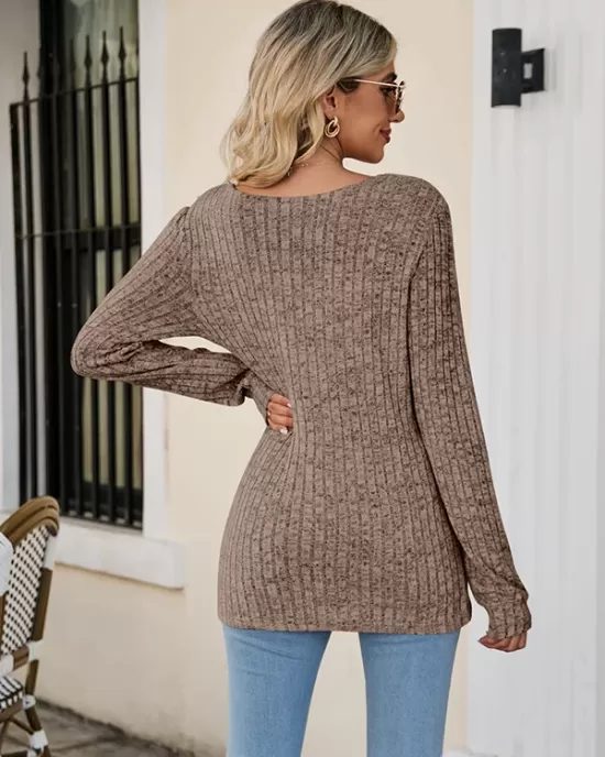 Casual Long Sleeves Skinny Solid Color Square-Neck Sweater Tops