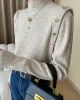 Buttoned Split-Joint Long Sleeves High-Neck Sweater Tops