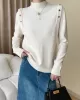 Buttoned Split-Joint Long Sleeves High-Neck Sweater Tops