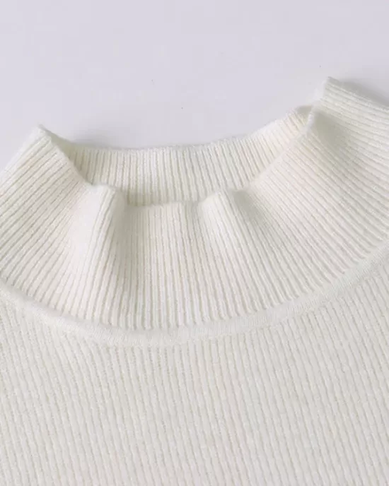 Buttoned Split-Joint Long Sleeves High-Neck Sweater Tops