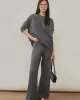 Urban Loose Solid Round-Neck Vest Top& V-Neck Sweater Tops& Wide Leg Pants Three-Piece Set