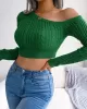 Solid Color Long Sleeves Skinny One-Shoulder Sweater Tops Pullovers