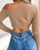 Solid Color Long Sleeves Skinny One-Shoulder Sweater Tops Pullovers