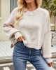 Solid Color Split-Joint Split-Side Batwing Sleeves High-Low Round-Neck Sweater Tops Pullovers