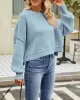 Solid Color Split-Joint Split-Side Batwing Sleeves High-Low Round-Neck Sweater Tops Pullovers