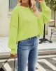 Solid Color Split-Joint Split-Side Batwing Sleeves High-Low Round-Neck Sweater Tops Pullovers