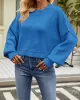 Solid Color Split-Joint Split-Side Batwing Sleeves High-Low Round-Neck Sweater Tops Pullovers