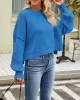 Solid Color Split-Joint Split-Side Batwing Sleeves High-Low Round-Neck Sweater Tops Pullovers