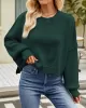 Solid Color Split-Joint Split-Side Batwing Sleeves High-Low Round-Neck Sweater Tops Pullovers