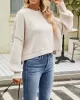 Solid Color Split-Joint Split-Side Batwing Sleeves High-Low Round-Neck Sweater Tops Pullovers