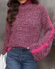 Casual Long Sleeves Loose Contrast Color Half Turtleneck Sweater Tops