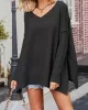 Solid Color Split-Side Batwing Sleeves Long Sleeves V-Neck Sweater Tops Pullovers Knitwear