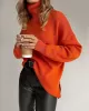 Casual Loose Long Sleeves Split-Side Solid Color High-Neck Sweater Tops