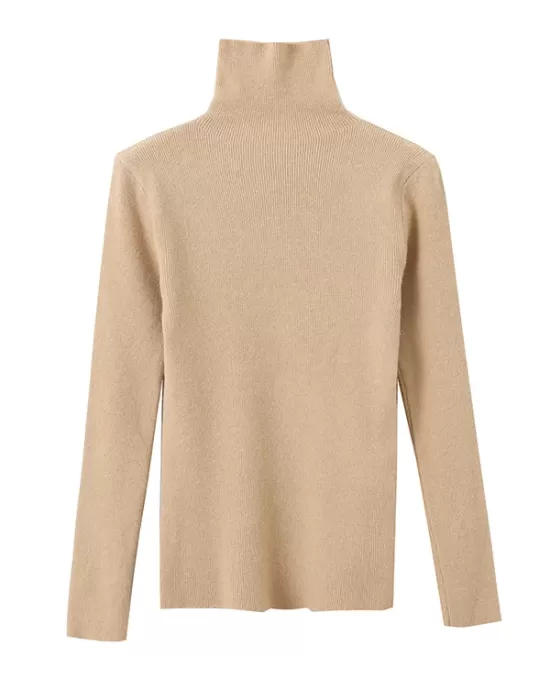 Simple Skinny Long Sleeves Solid Color High-Neck Pullovers