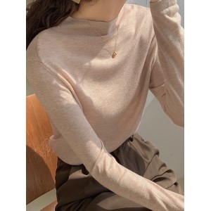 Simple Long Sleeves Skinny Solid Color High-Neck Pullovers