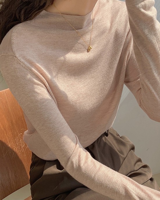 Simple Long Sleeves Skinny Solid Color High-Neck Pullovers