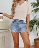 Solid Color Short Sleeves V-Neck Pullovers Knitwear