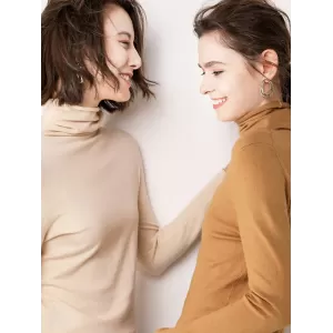 Casual Skinny Long Sleeves Solid Color Heaps Collar Sweater Tops Pullovers