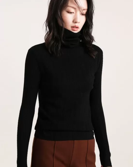 Casual Skinny Long Sleeves Solid Color Heaps Collar Sweater Tops Pullovers