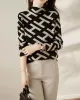 Original Skinny Long Sleeves Contrast Color Jacquard High-Neck Sweater Tops