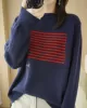 Casual Loose Long Sleeves Striped Round-Neck Sweater Tops