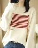 Casual Loose Long Sleeves Striped Round-Neck Sweater Tops